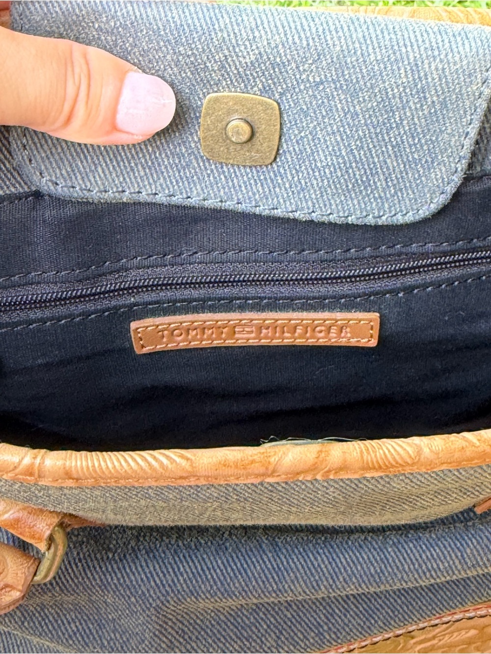 Tommy Hilfiger Blue Denim Shoulder Bag with Tan Trim